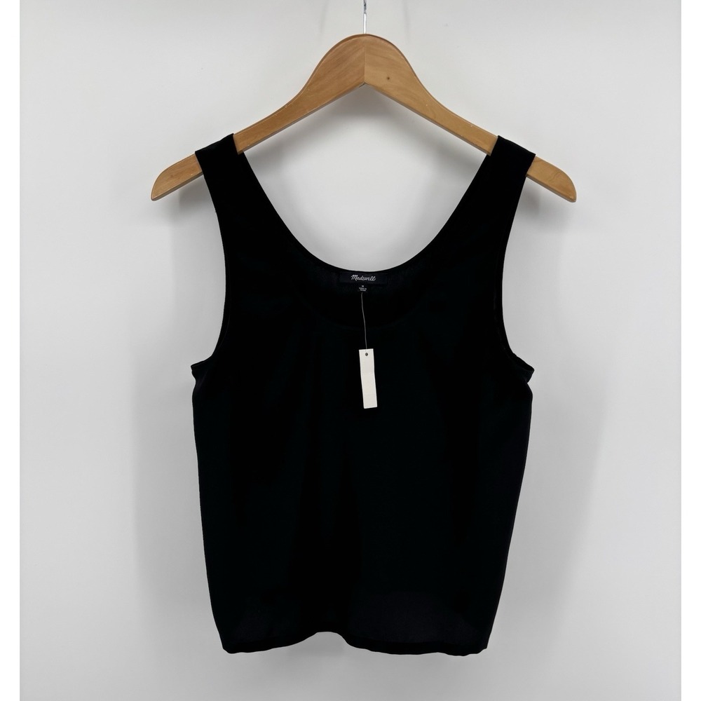 NWT Madewell 100% Silk Tank Top Women's Sz M Black Old Money Academia Preppy $70
